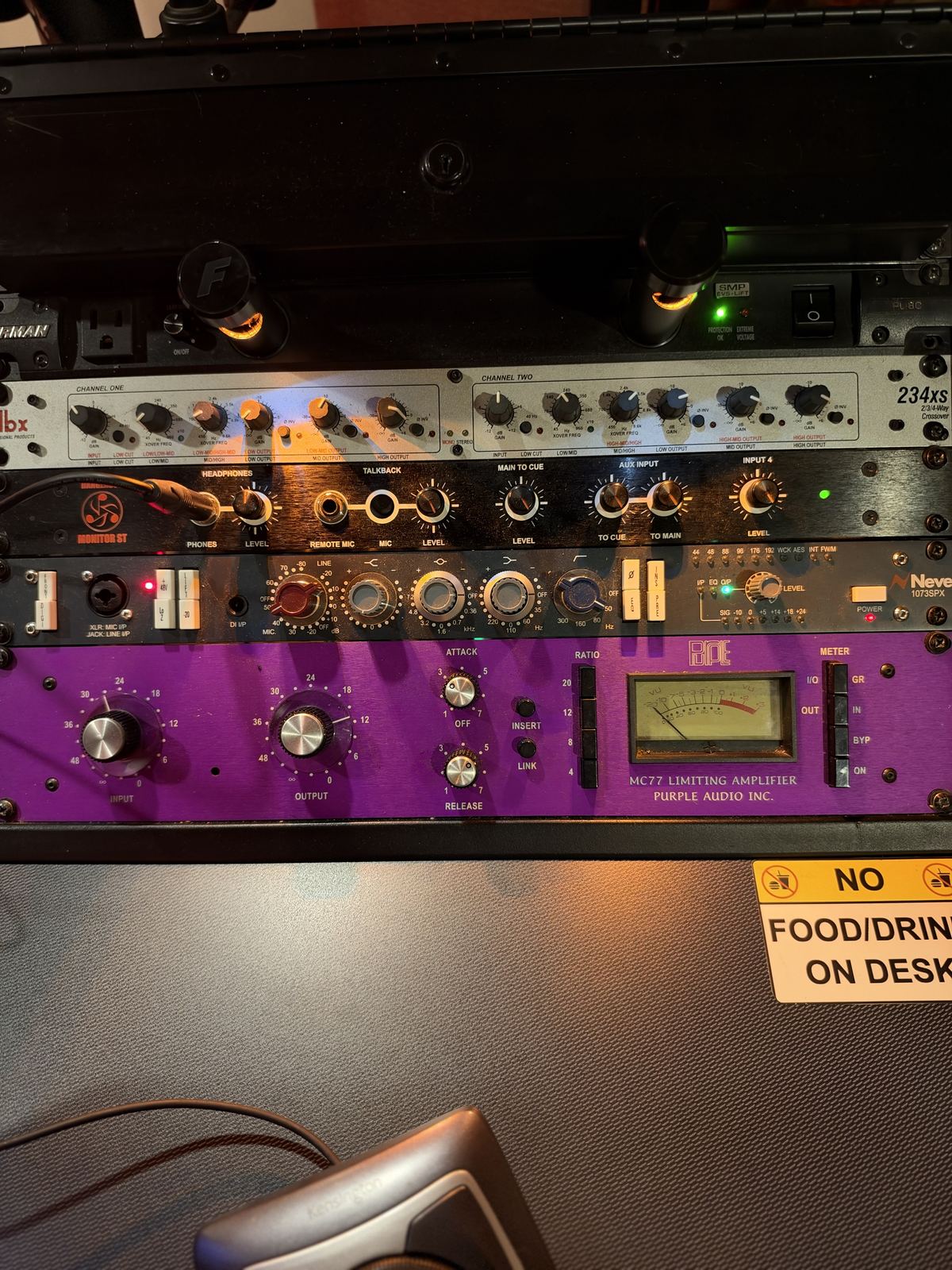 Neve preamp and Purple Audio MC77 in the rack